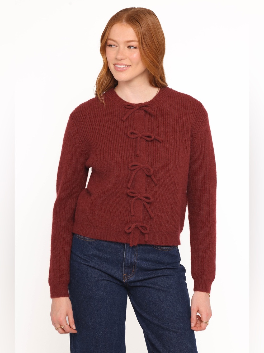 Petal & Pup Wilde Bow Front Cardigan Burgundy Size S NWOT